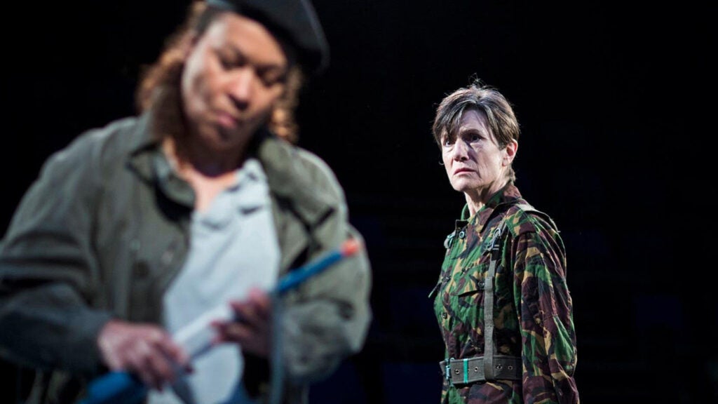 Two actors on stage in Julius Caesar in London